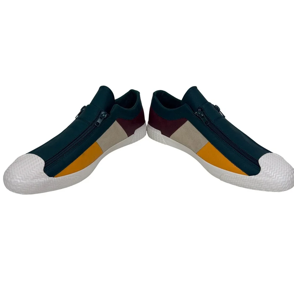 Mens Colorblock Leather Dual Zipper Low Top Sneakers Teal EU 46 / US Men's 12